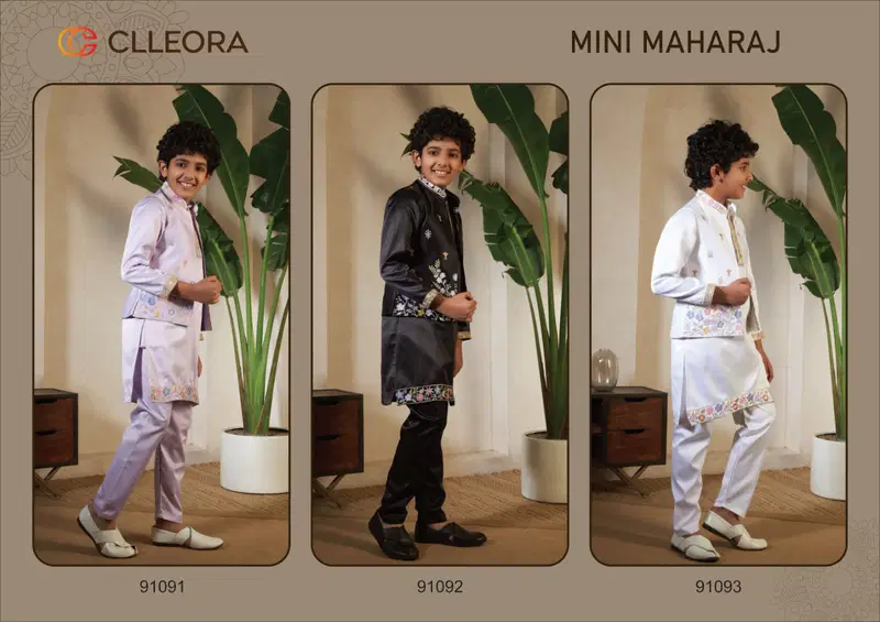 Clleora Mini Maharaj Satin Thread Embroidered Work Kurta Pant And Koti