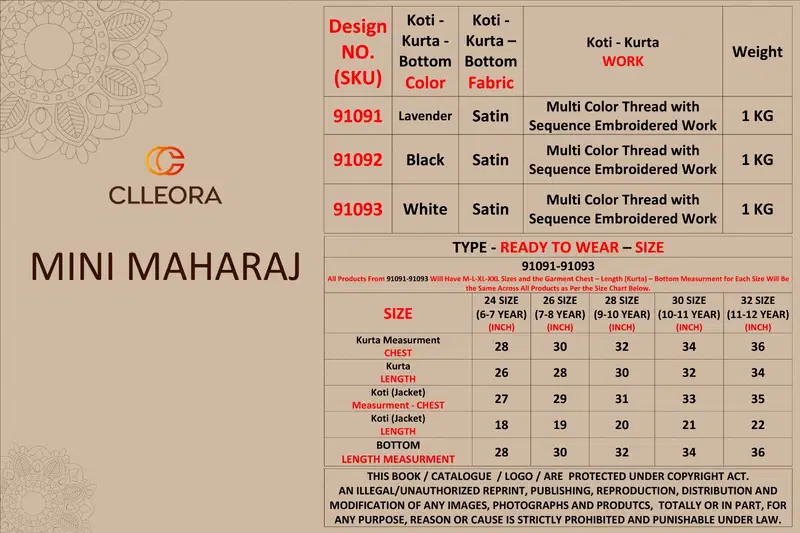 Clleora Mini Maharaj Satin Thread Embroidered Work Kurta Pant And Koti
