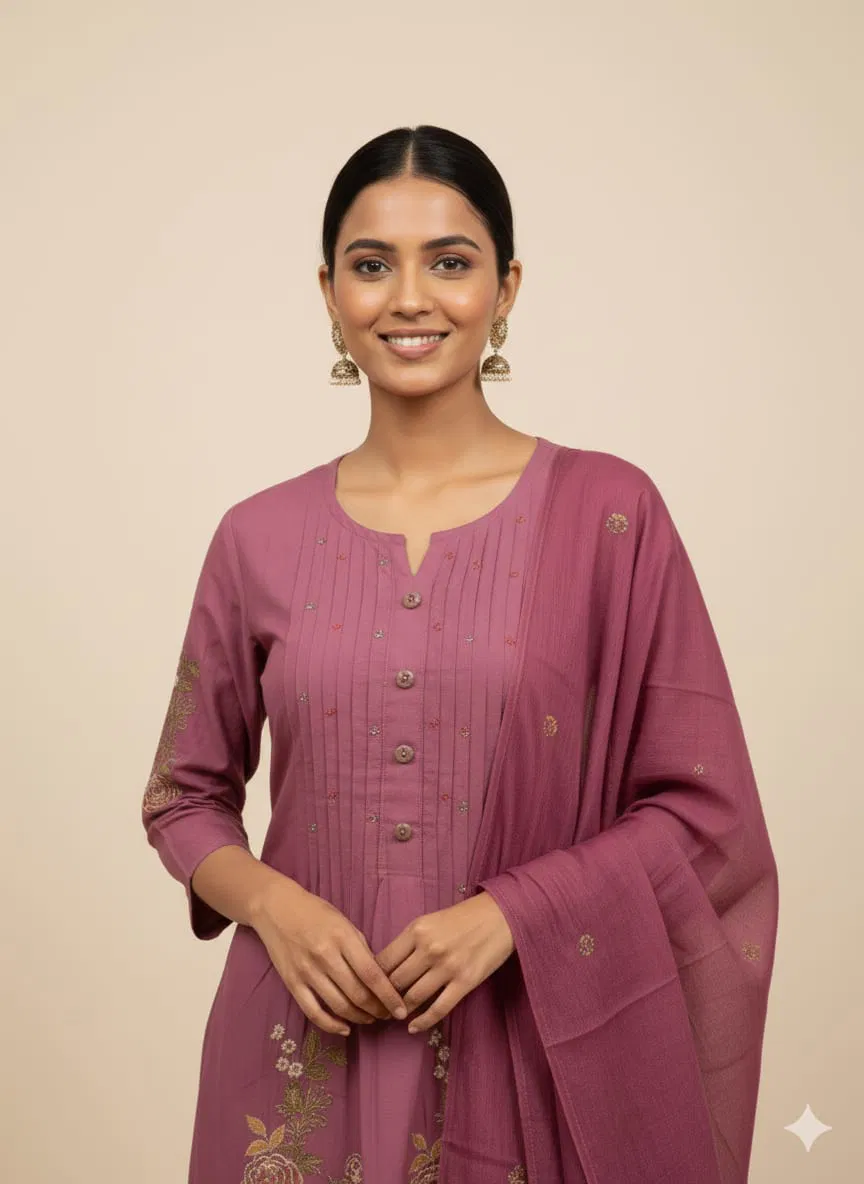 Naisha K 690 Cotton Embroidered With Handwork Top Bottom And Dupatta