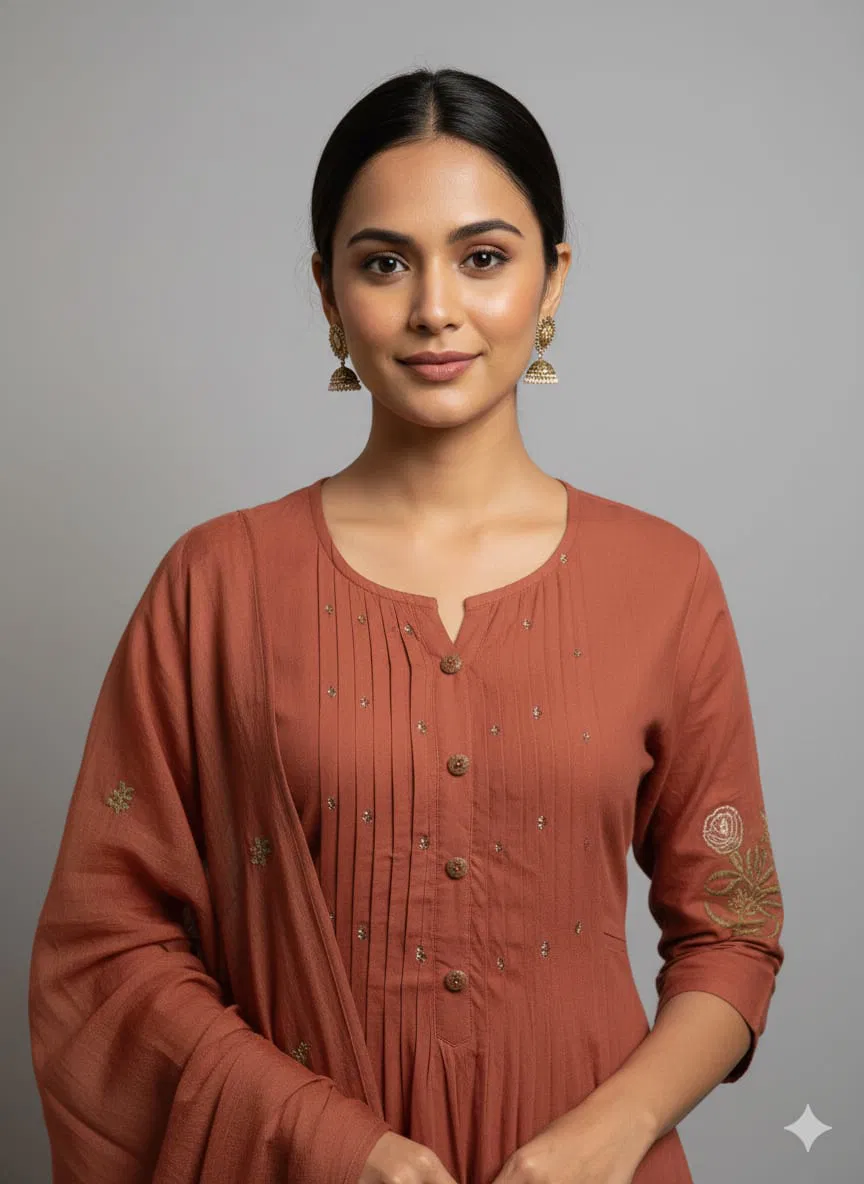 Naisha K 690 Cotton Embroidered With Handwork Top Bottom And Dupatta
