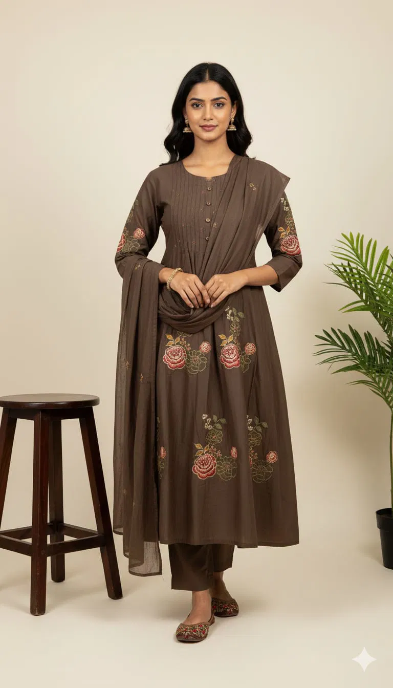 Naisha K 690 Cotton Embroidered With Handwork Top Bottom And Dupatta