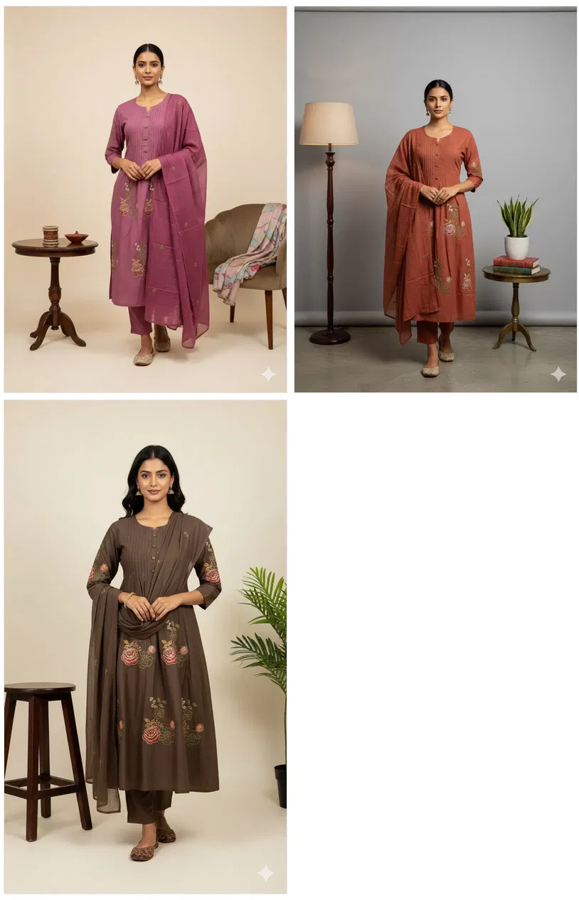 Naisha K 690 Cotton Embroidered With Handwork Top Bottom And Dupatta