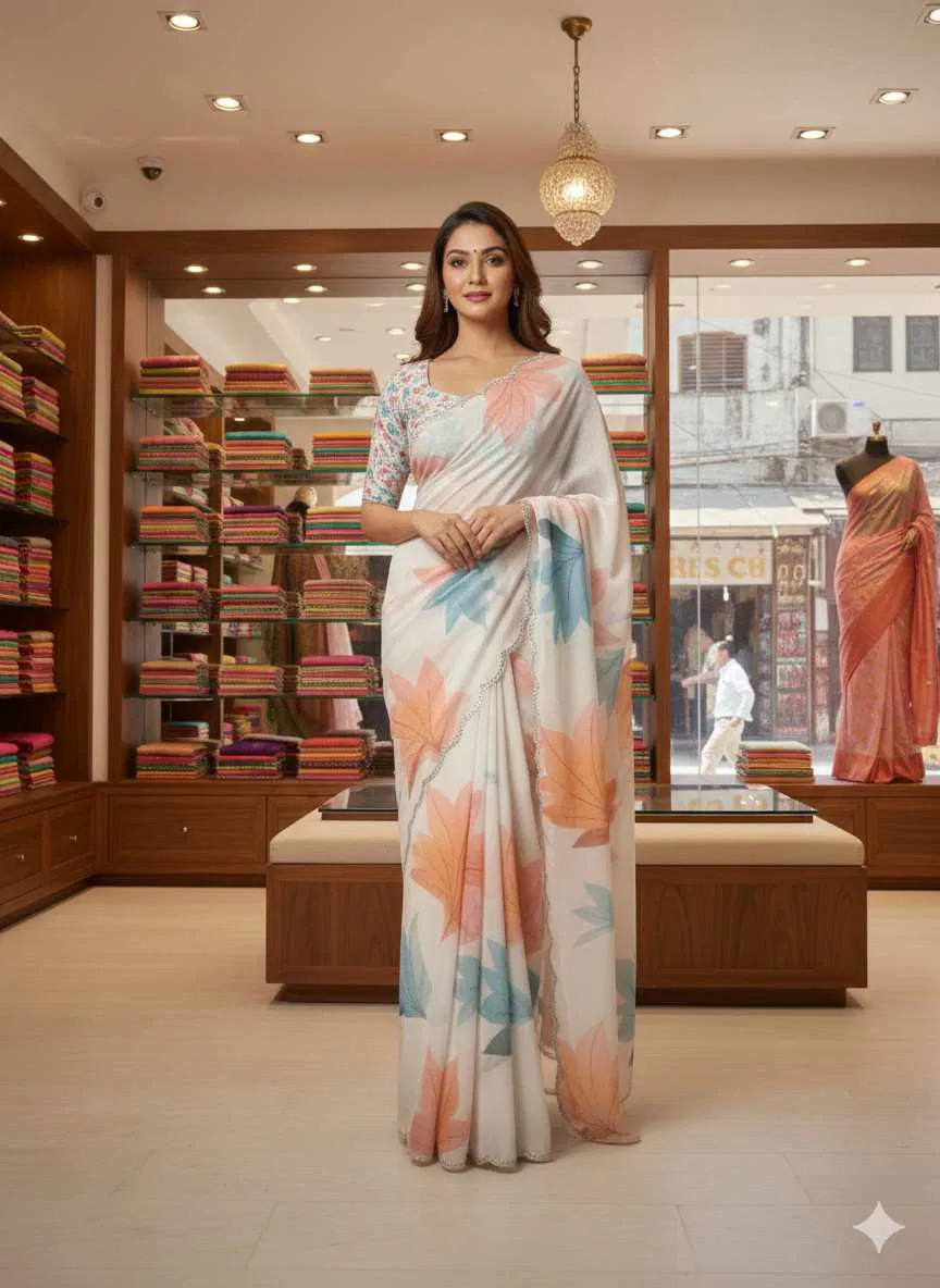 Kc 2089 Tebby Silk Floral Printed Handworked Saree Collection