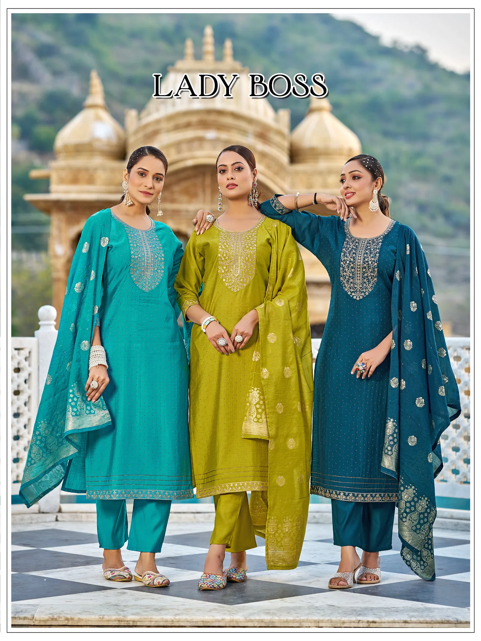 Mukesh Lady Boss Vertican Silk With Embroidery Top Bottom And Dupatta