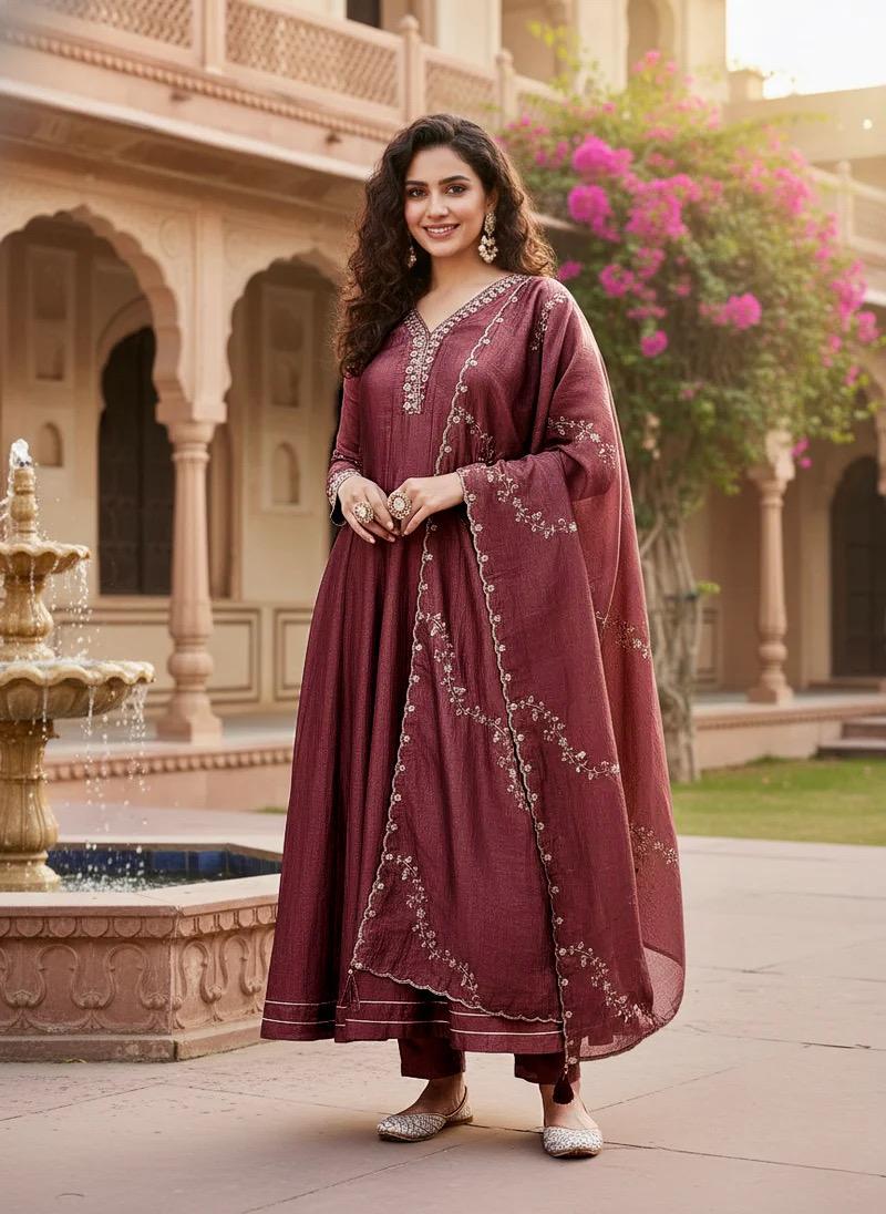 NCO 18 HJJ Vichitra Silk Embroidery Anarkali Kurti Bottom With Dupatta