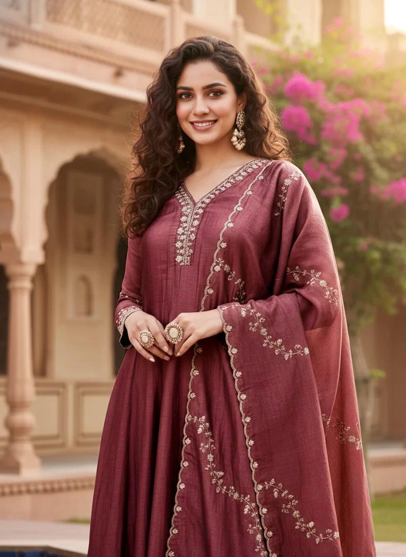NCO 18 HJJ Vichitra Silk Embroidery Anarkali Kurti Bottom With Dupatta