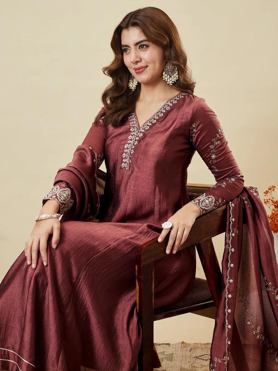NCO 18 HJJ Vichitra Silk Embroidery Anarkali Kurti Bottom With Dupatta