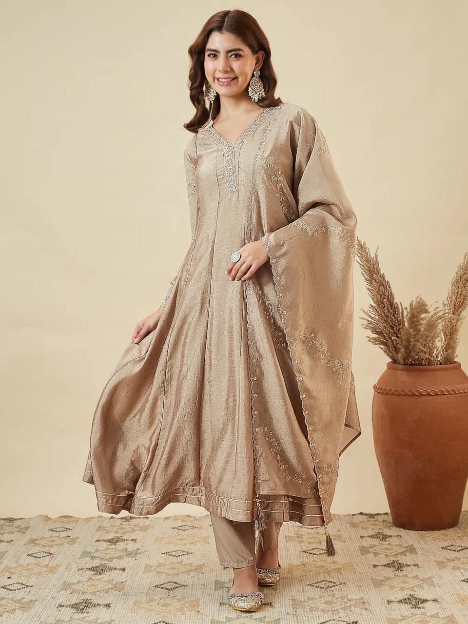 NCO 18 HJJ Vichitra Silk Embroidery Anarkali Kurti Bottom With Dupatta