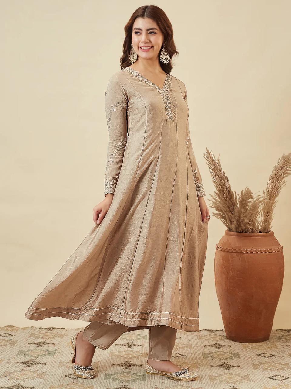 NCO 18 HJJ Vichitra Silk Embroidery Anarkali Kurti Bottom With Dupatta