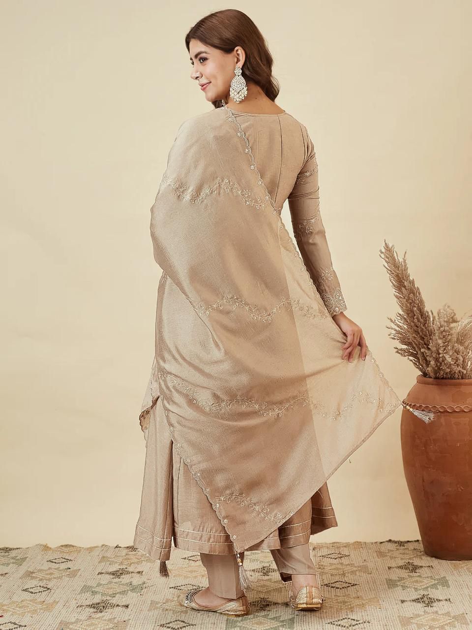 NCO 18 HJJ Vichitra Silk Embroidery Anarkali Kurti Bottom With Dupatta
