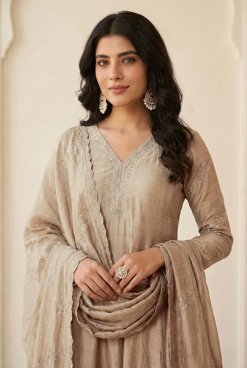 NCO 18 HJJ Vichitra Silk Embroidery Anarkali Kurti Bottom With Dupatta