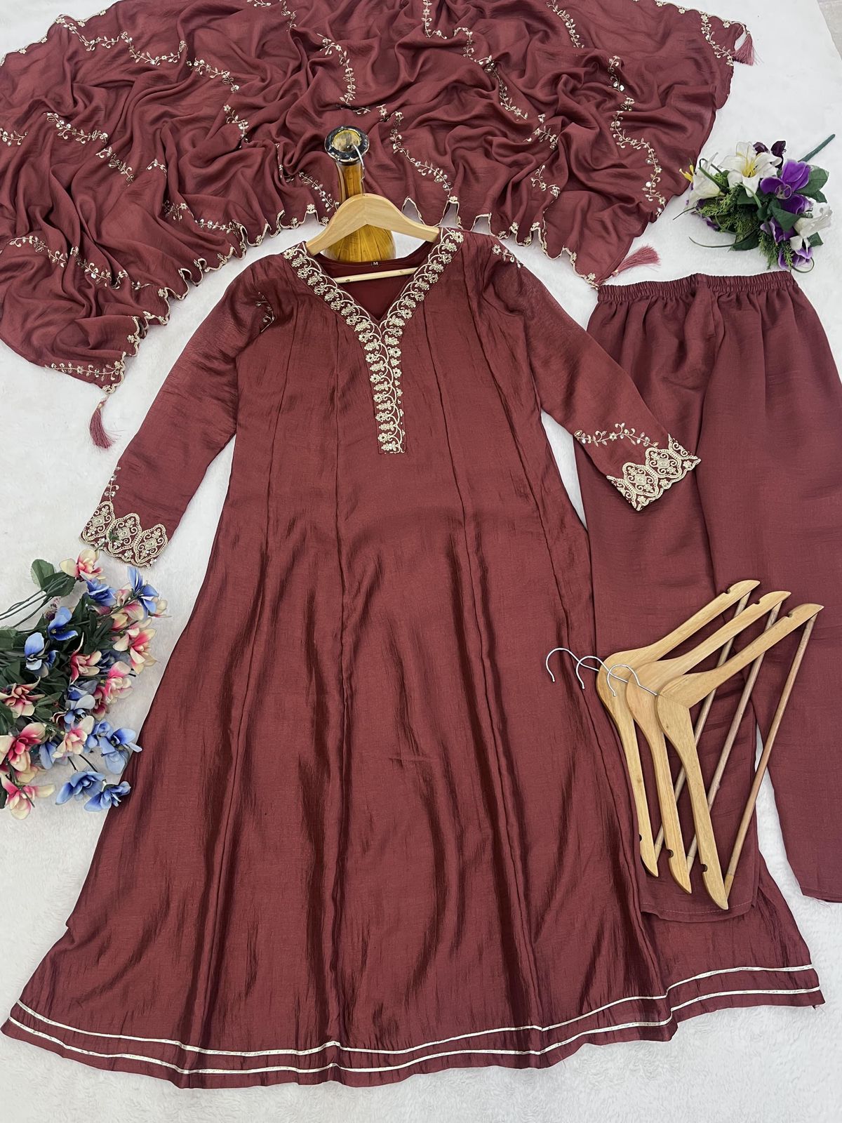 NCO 18 HJJ Vichitra Silk Embroidery Anarkali Kurti Bottom With Dupatta