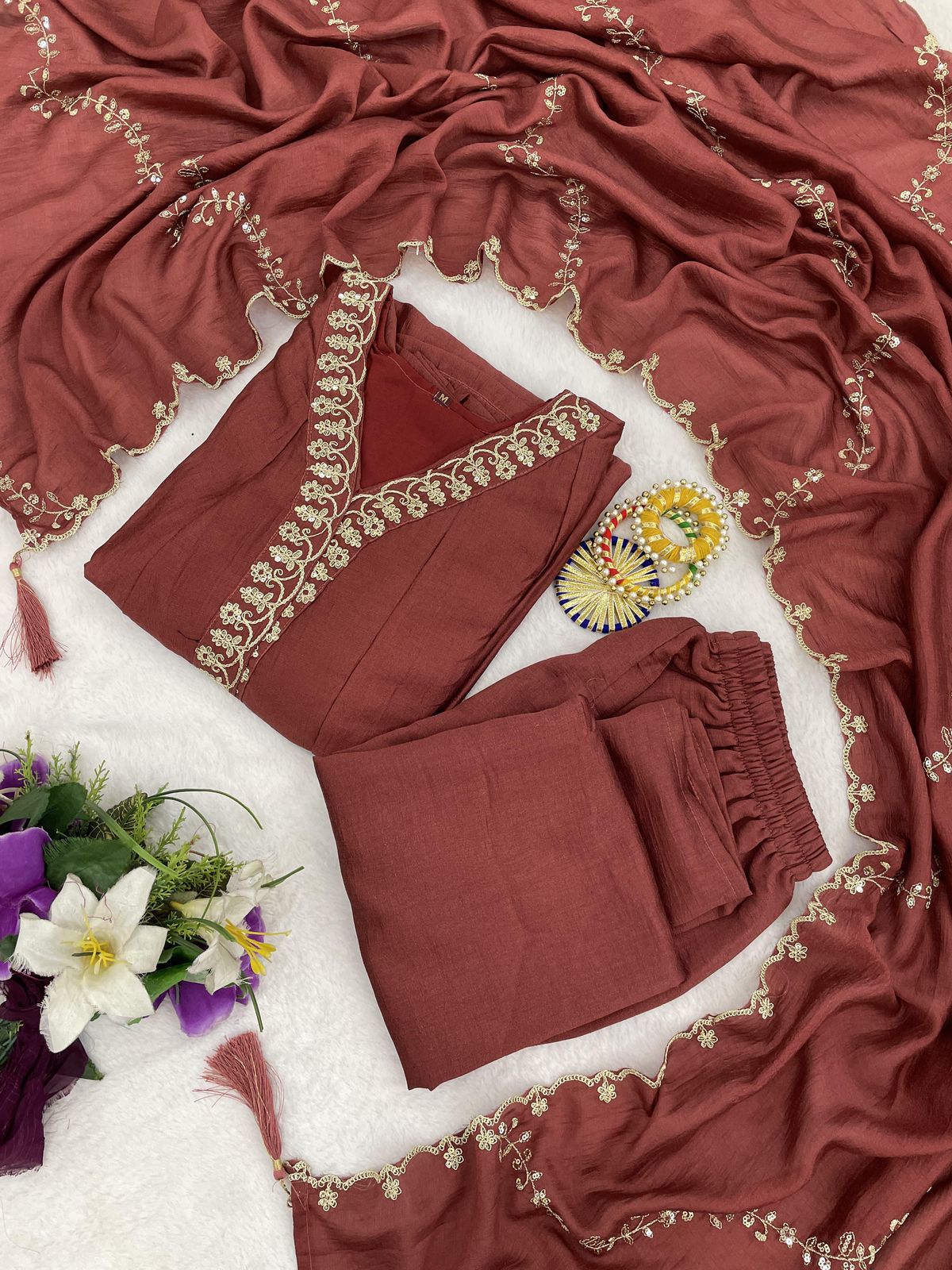 NCO 18 HJJ Vichitra Silk Embroidery Anarkali Kurti Bottom With Dupatta
