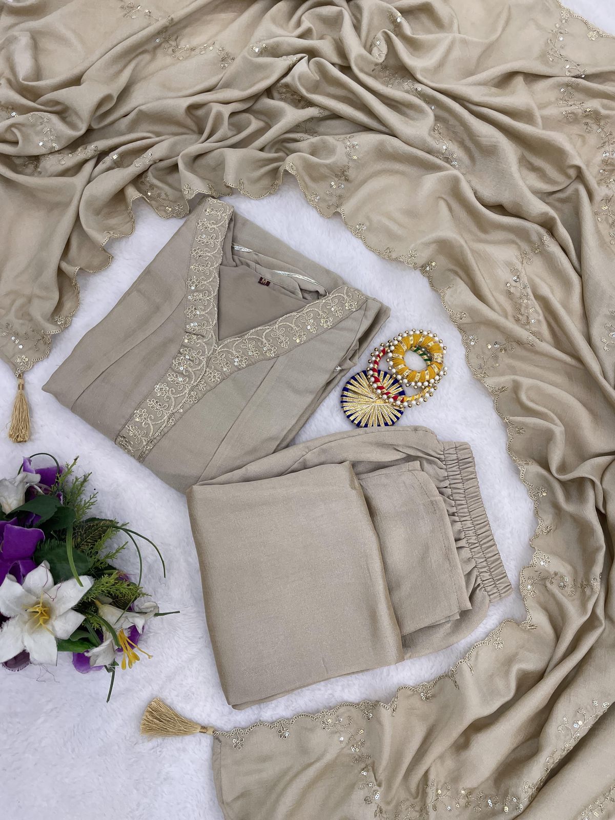 NCO 18 HJJ Vichitra Silk Embroidery Anarkali Kurti Bottom With Dupatta