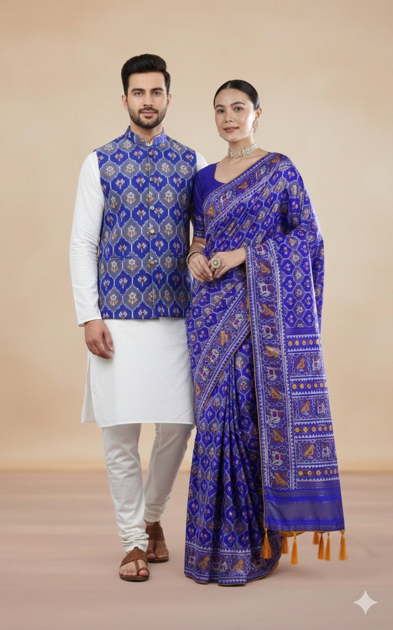 Shee Star Couple Wear Banarasi Silk Saree With Cotton Koti Kurta Combo