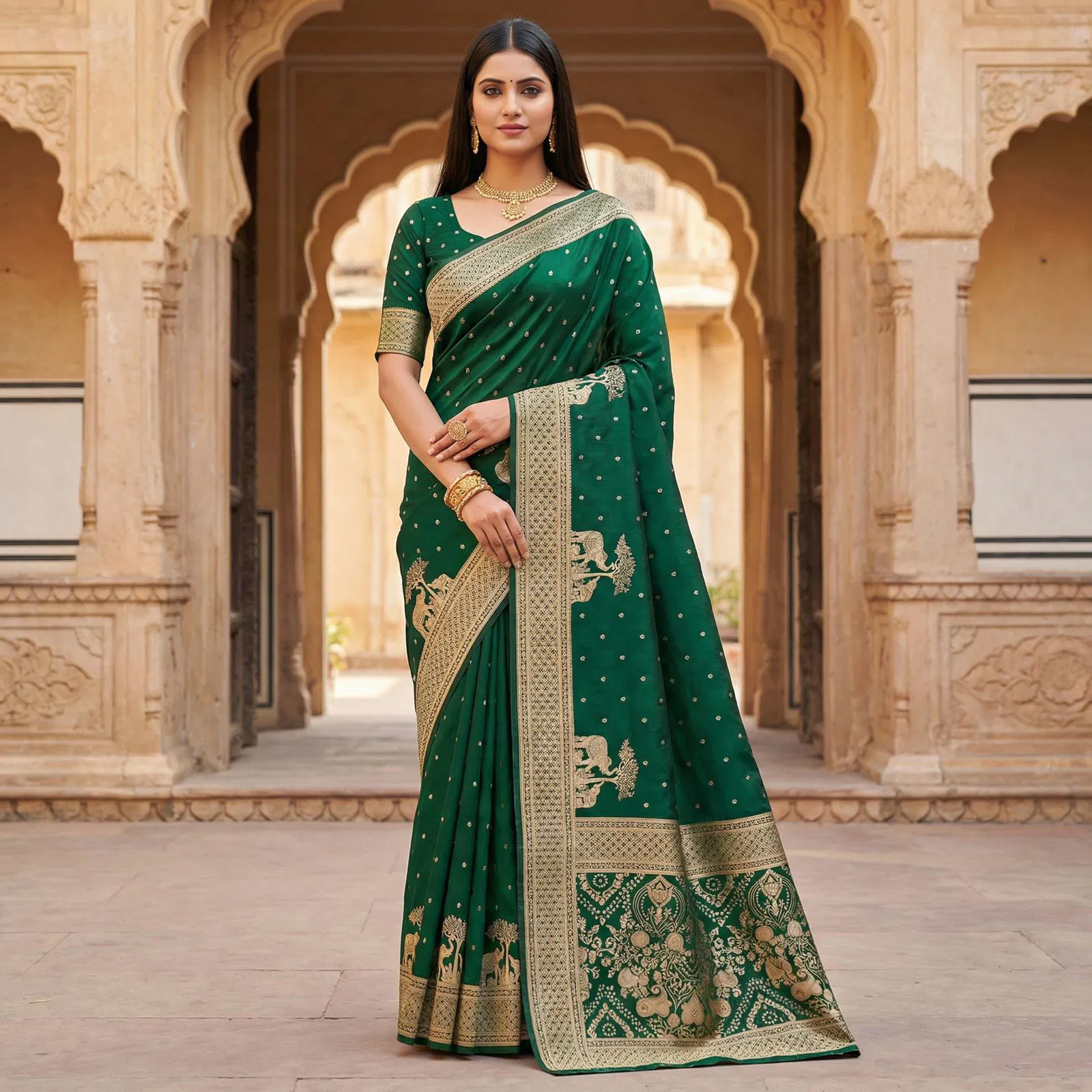 Mb 25 Gajraj Pure Banarasi Silk Zari Motifs Saree Collection
