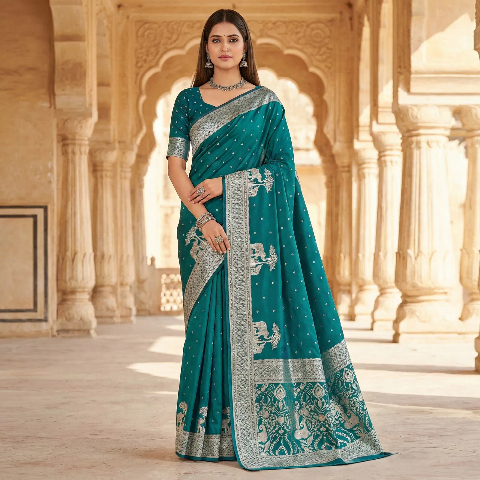 Mb 25 Gajraj Pure Banarasi Silk Zari Motifs Saree Collection