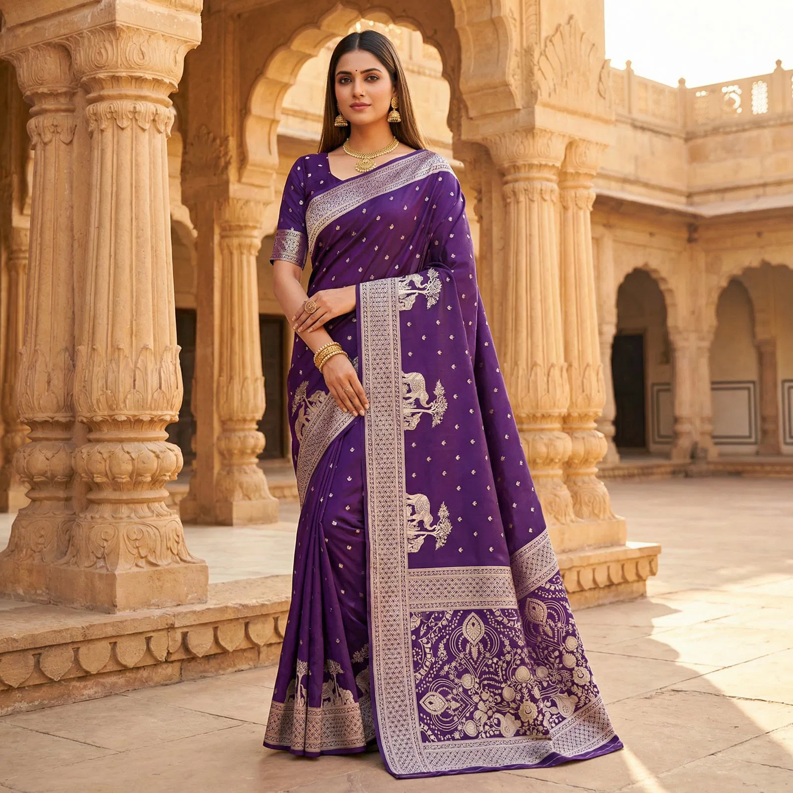 Mb 25 Gajraj Pure Banarasi Silk Zari Motifs Saree Collection