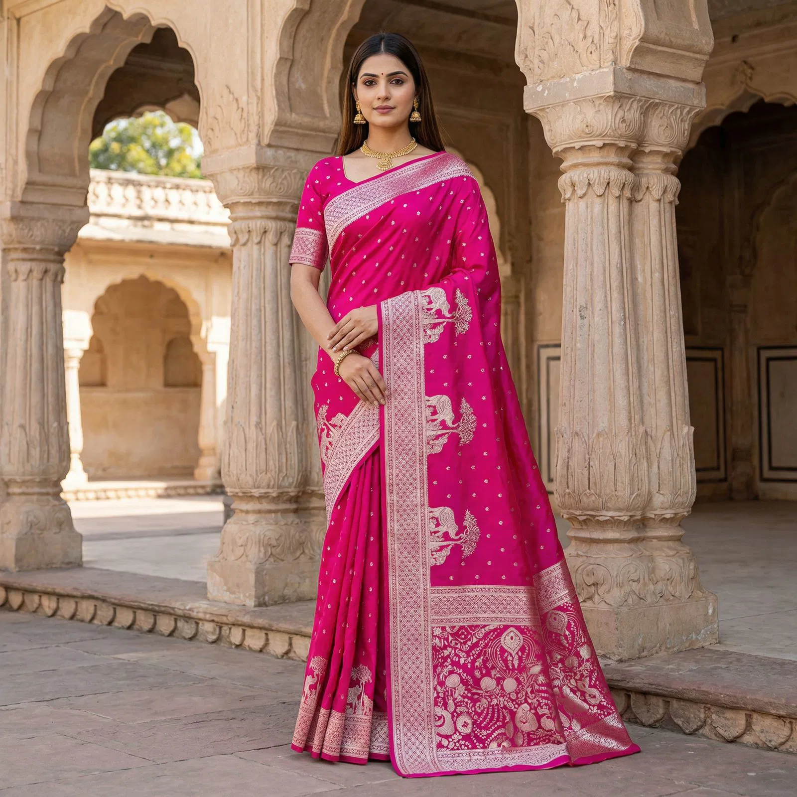 Mb 25 Gajraj Pure Banarasi Silk Zari Motifs Saree Collection