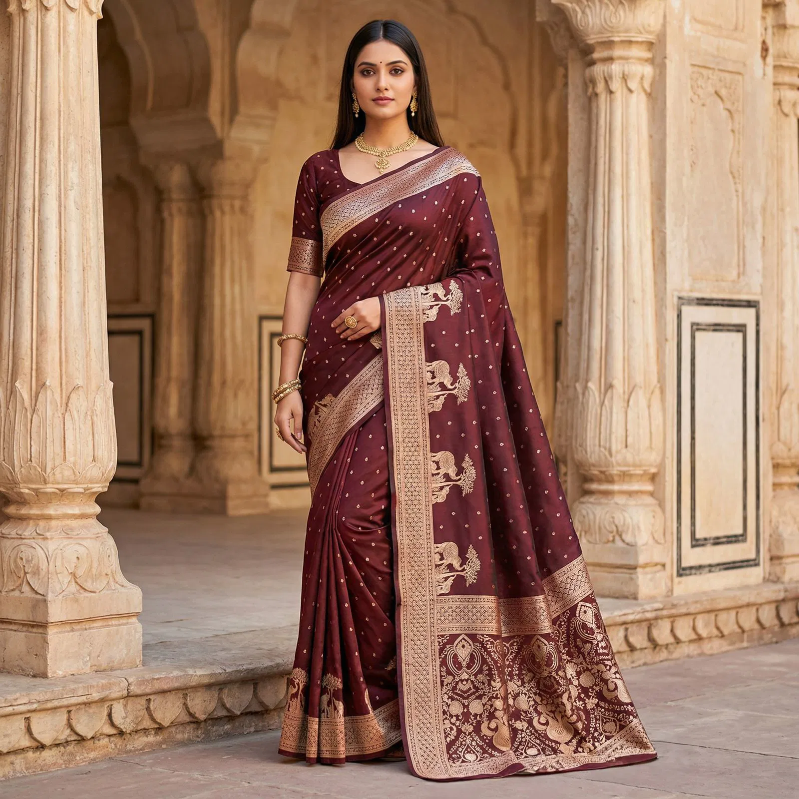 Mb 25 Gajraj Pure Banarasi Silk Zari Motifs Saree Collection