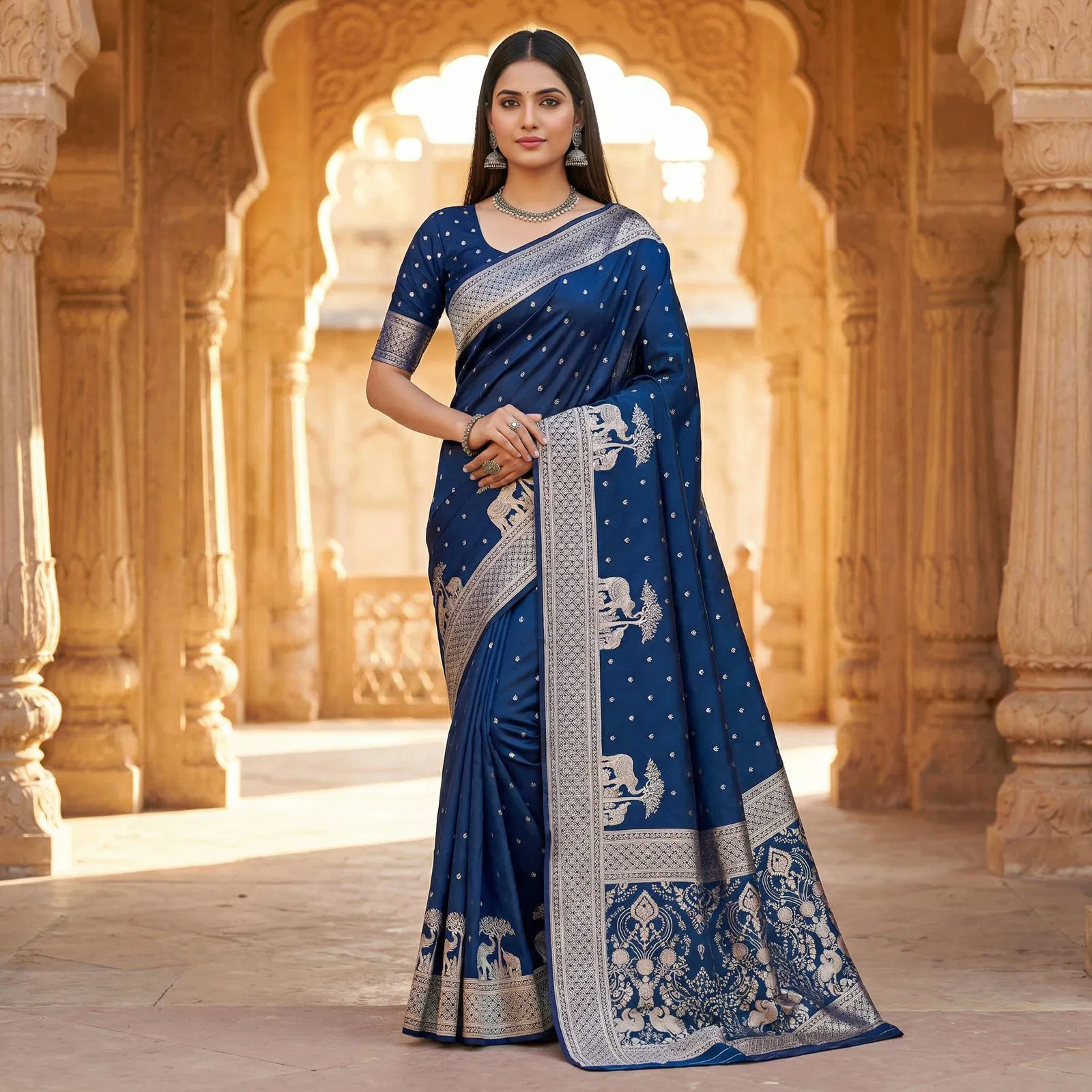 Mb 25 Gajraj Pure Banarasi Silk Zari Motifs Saree Collection