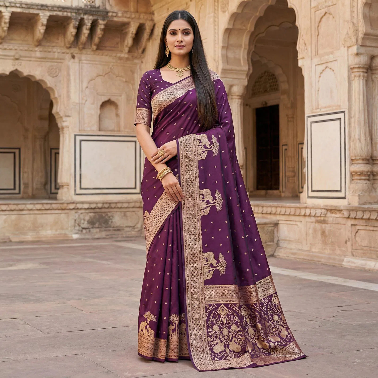 Mb 25 Gajraj Pure Banarasi Silk Zari Motifs Saree Collection