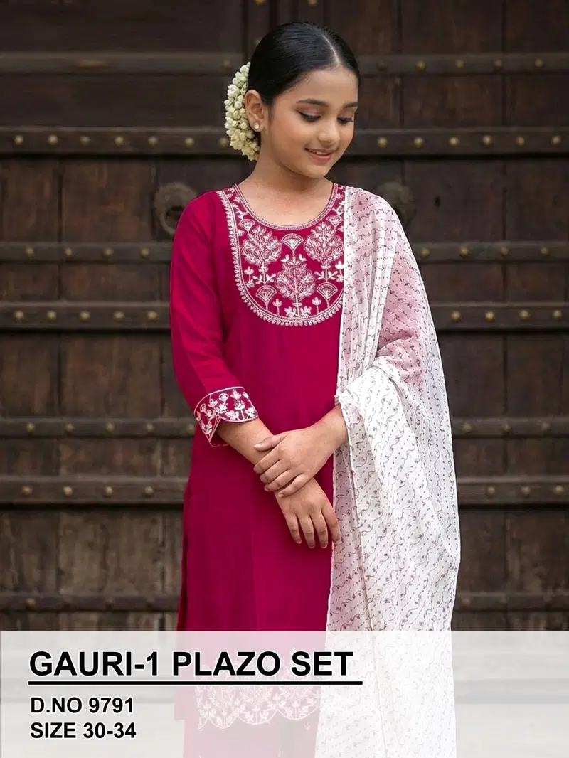 Gauri 9791 Vatican Silk Embroidery Kids Palazzo Set Collection