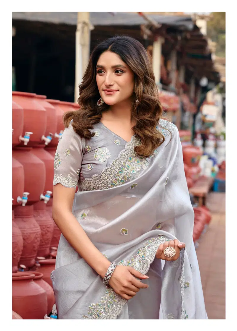 Lt Jimmy Vol 6 Cloud With Fancy Embroidery Work Saree Collection