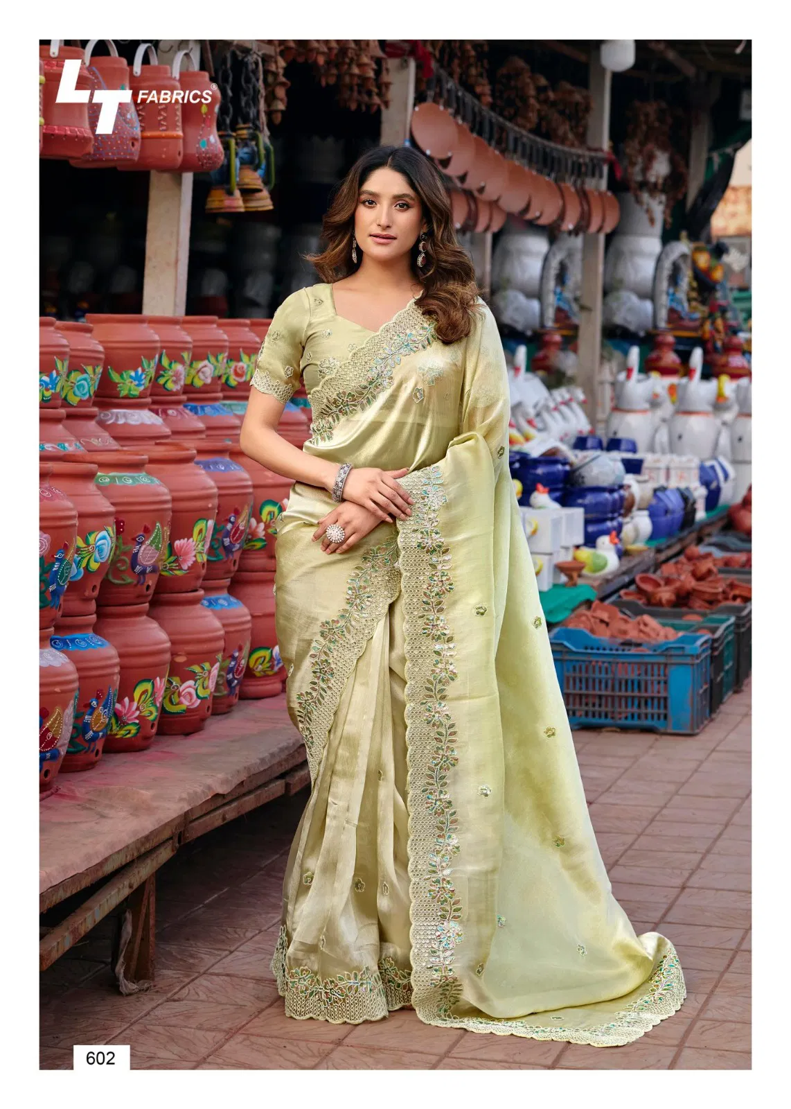 Lt Jimmy Vol 6 Cloud With Fancy Embroidery Work Saree Collection
