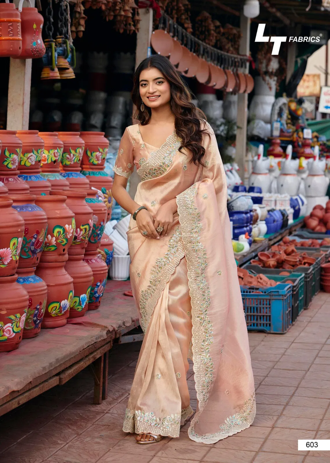 Lt Jimmy Vol 6 Cloud With Fancy Embroidery Work Saree Collection
