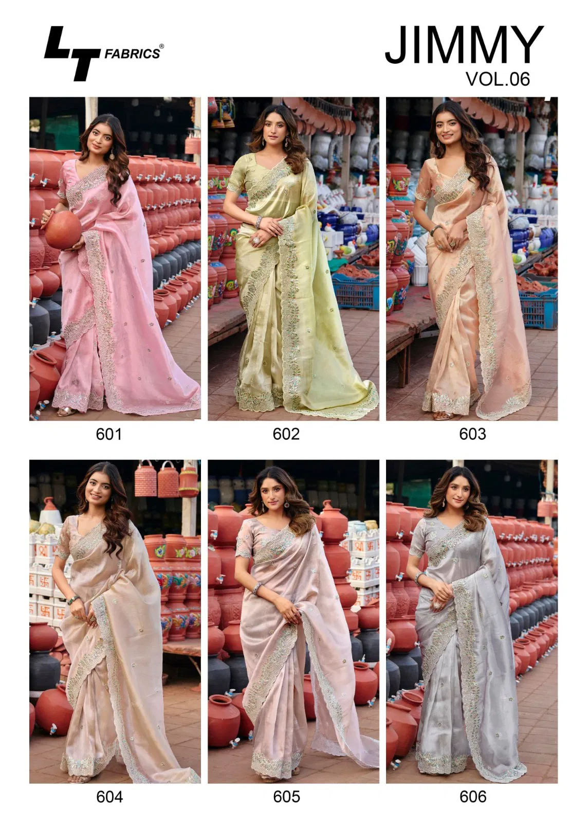 Lt Jimmy Vol 6 Cloud With Fancy Embroidery Work Saree Collection