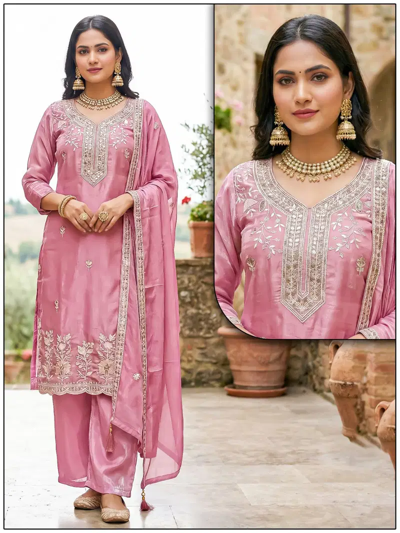 Naisha K 693 Roman Glass With Work Kurti Plazzo And Dupatta Collection