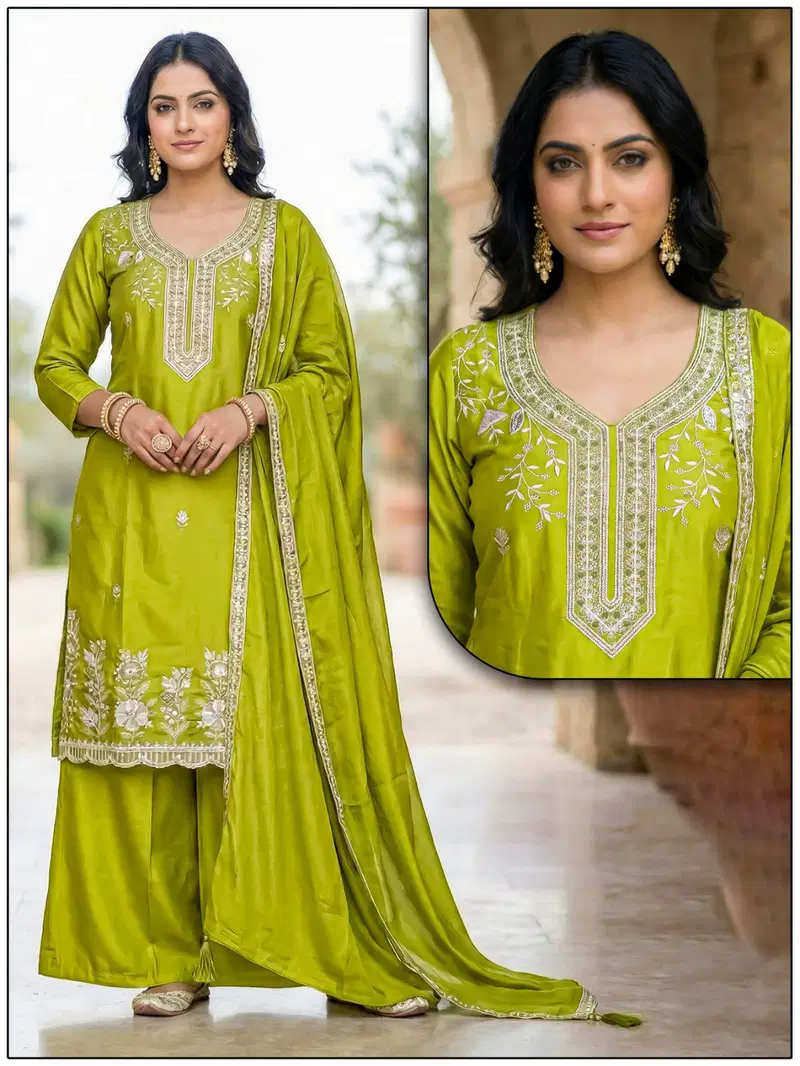 Naisha K 693 Roman Glass With Work Kurti Plazzo And Dupatta Collection
