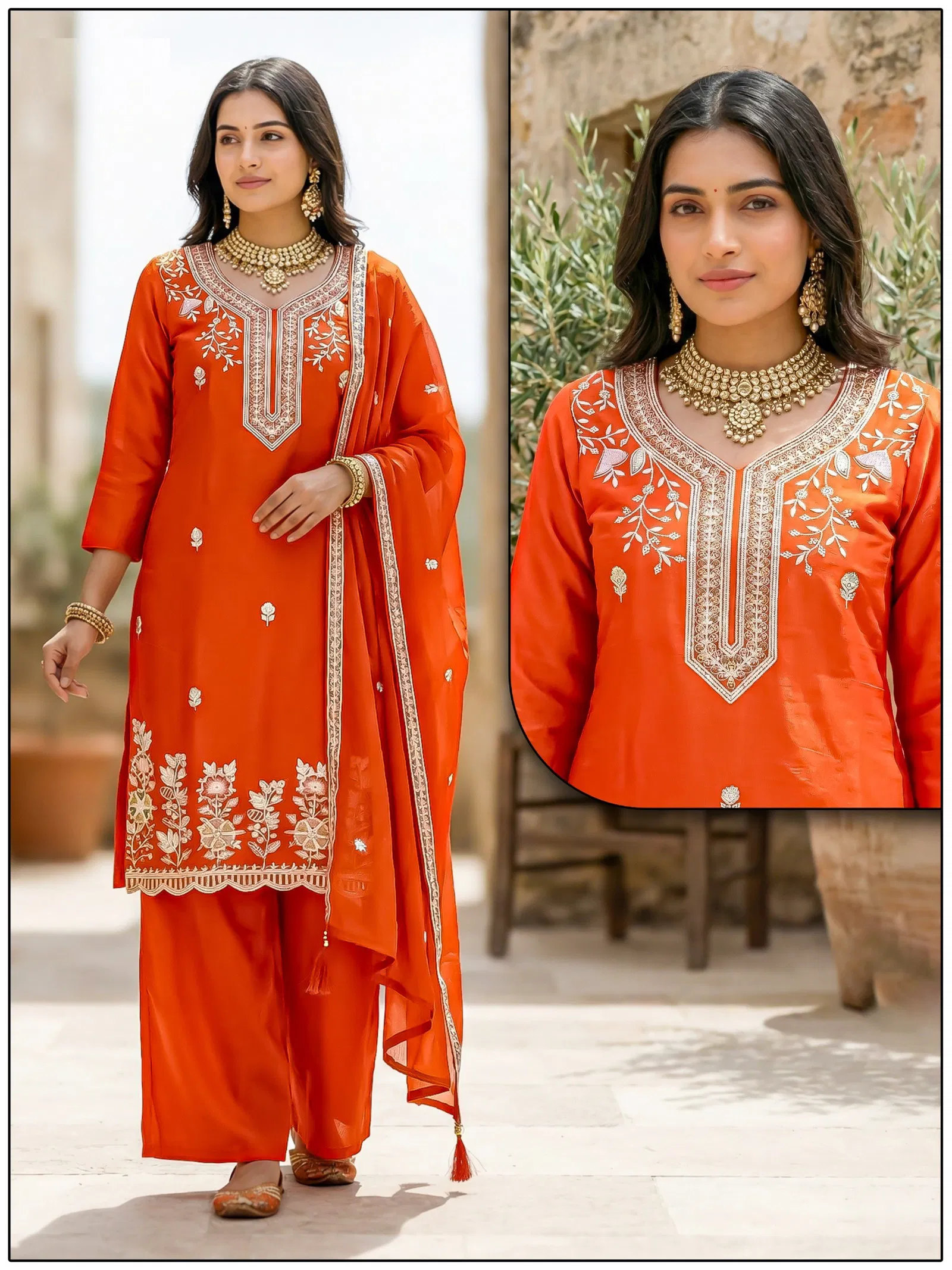 Naisha K 693 Roman Glass With Work Kurti Plazzo And Dupatta Collection