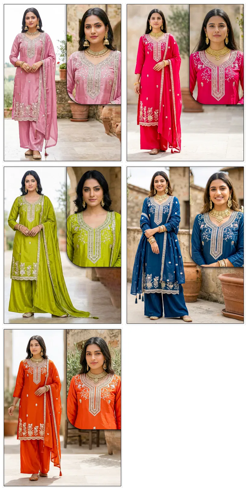 Naisha K 693 Roman Glass With Work Kurti Plazzo And Dupatta Collection