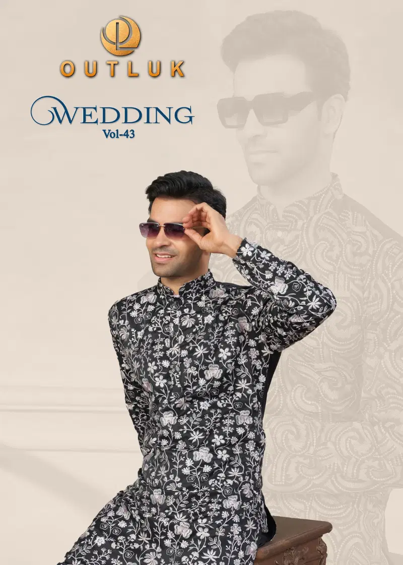 Outluk Wedding Vol 43 Silk Embroidery Work Kurta And Pajama Collection