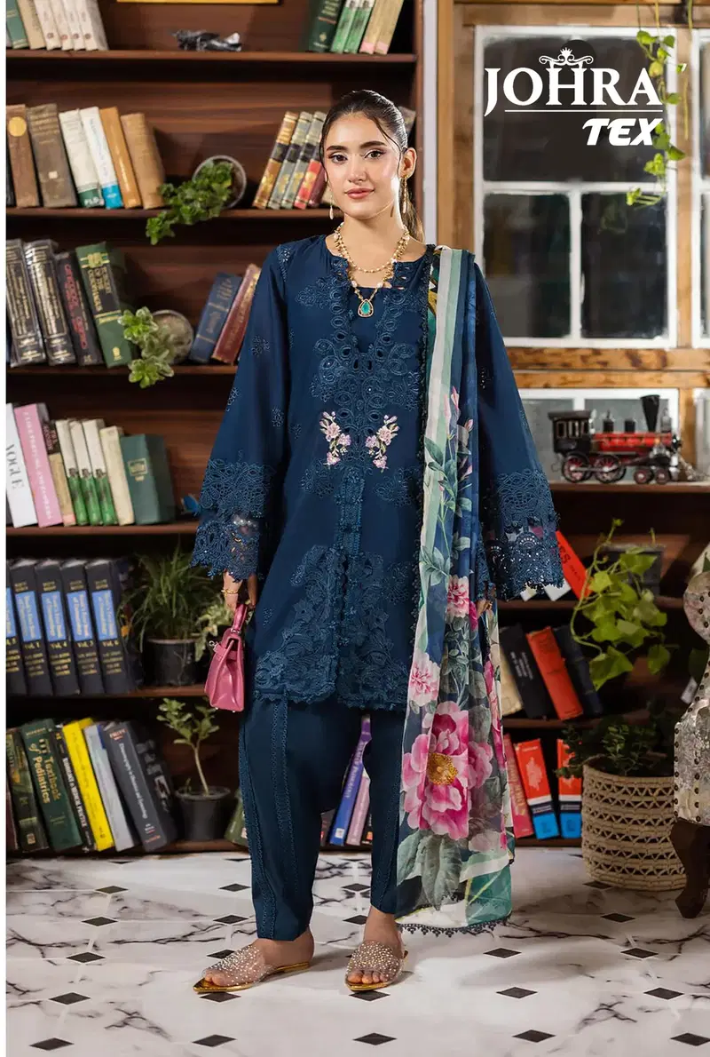 Johra Tex 184 B Cambric Cotton With Embroidery Pakistani Salwar Kameez
