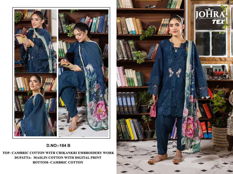 Johra Tex 184 B Cambric Cotton With Embroidery Pakistani Salwar Kameez