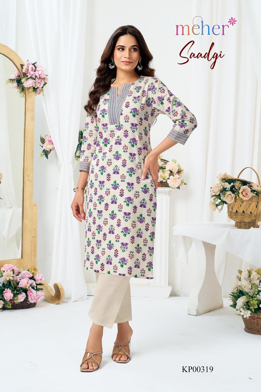 Meher Saadgi Premium Quality Cotton Flex Kurta With Bottom Collection