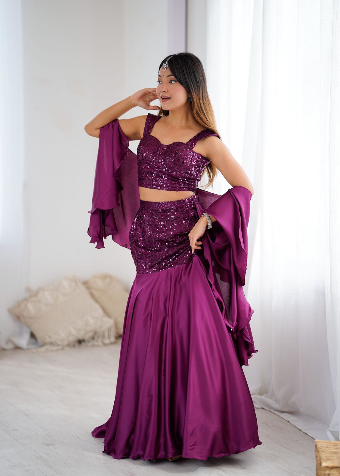NCO 21 Net Embroidery Sequins Work Western Style Lehenga Choli