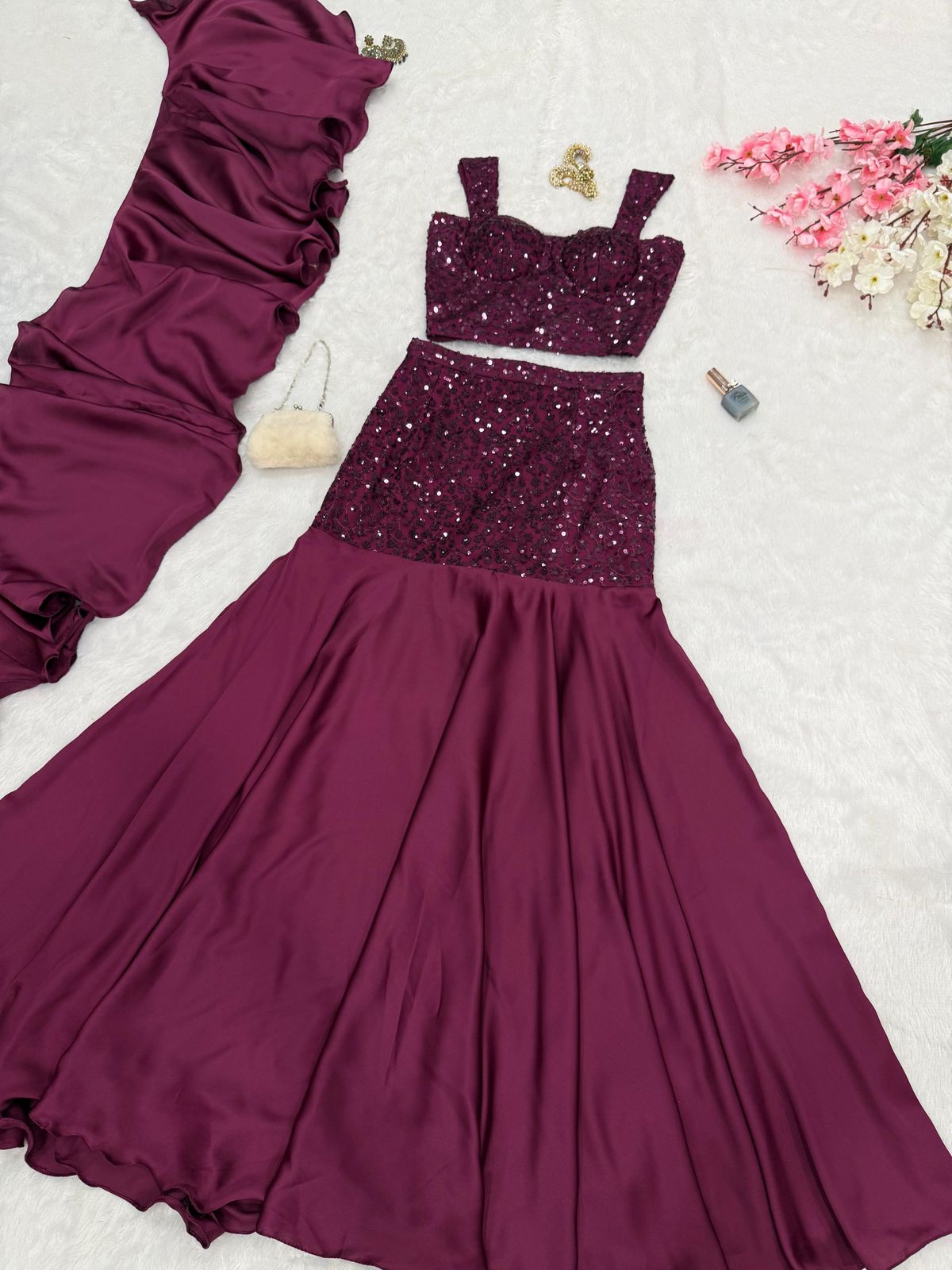 NCO 21 Net Embroidery Sequins Work Western Style Lehenga Choli