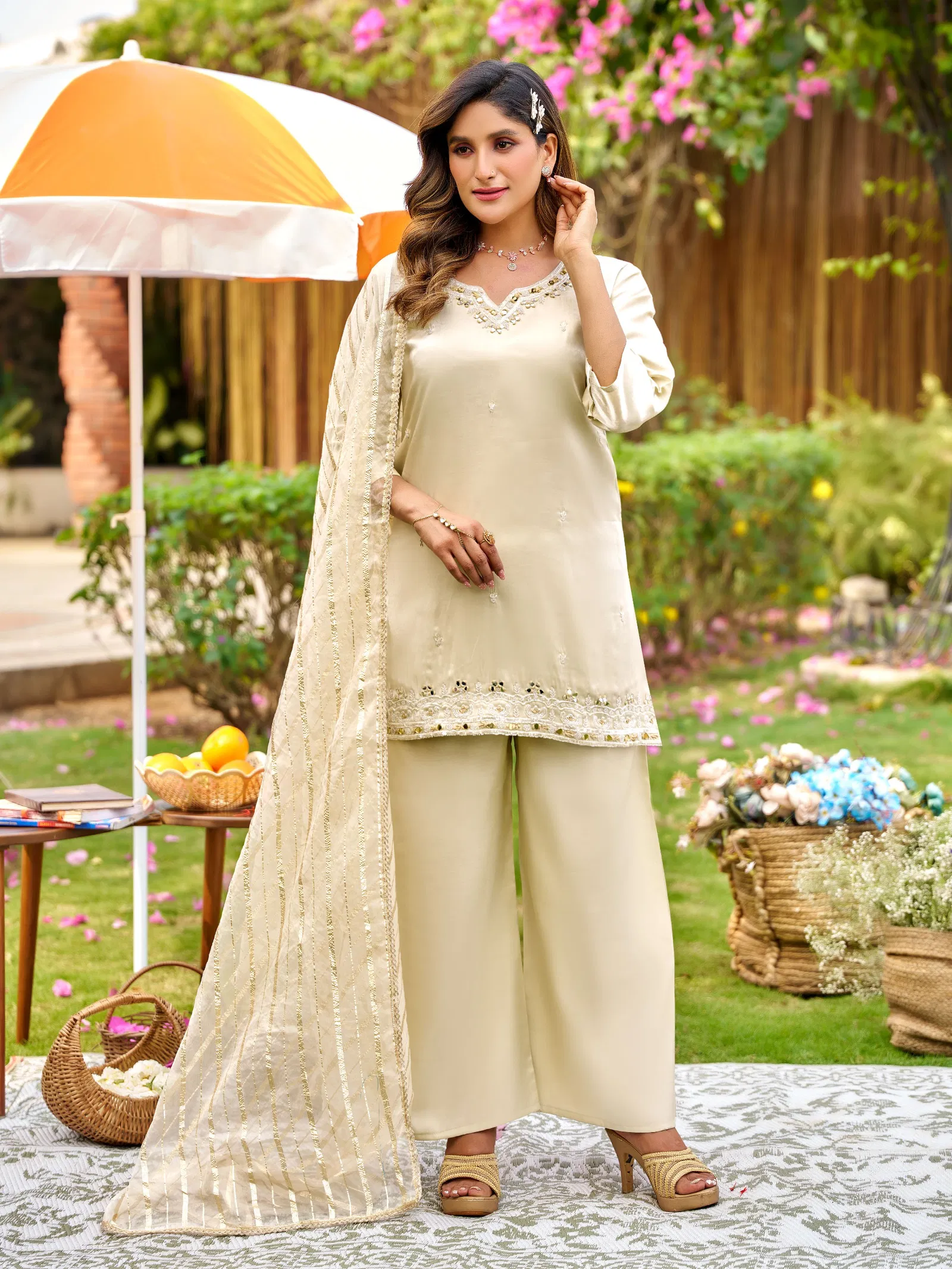 Naisha K 694 Glass With Handwork Designer Top Bottom And Dupatta