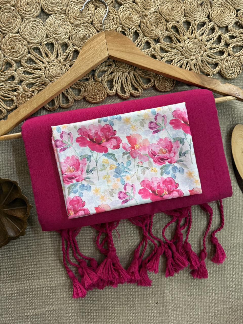 Lekha CF 241 Khadi Cotton Plain Saree With Printed Unstitch Blouse