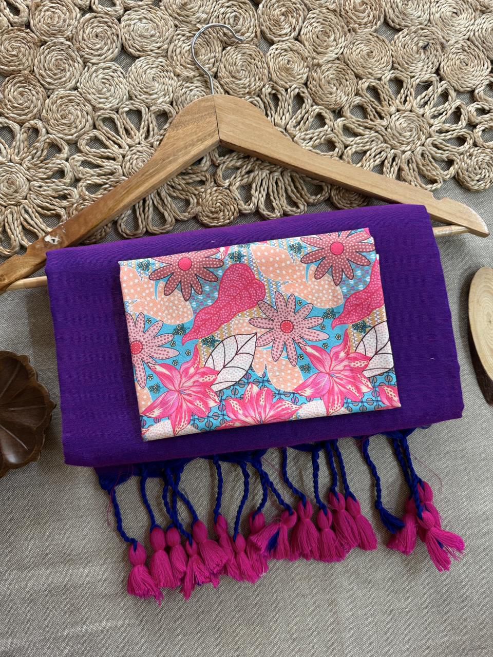 Lekha CF 241 Khadi Cotton Plain Saree With Printed Unstitch Blouse