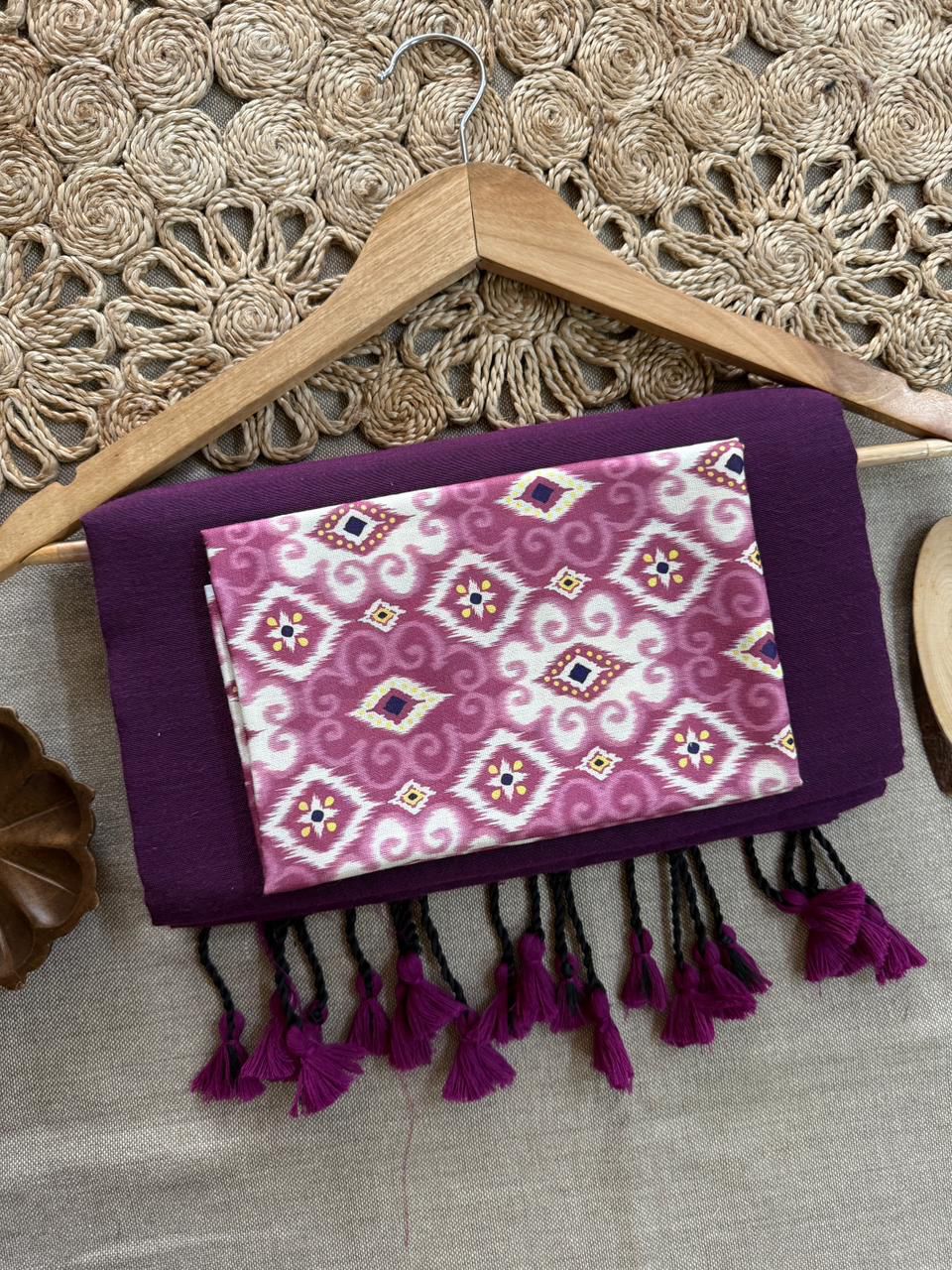 Lekha CF 241 Khadi Cotton Plain Saree With Printed Unstitch Blouse