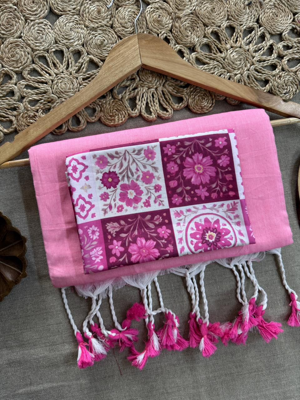 Lekha CF 241 Khadi Cotton Plain Saree With Printed Unstitch Blouse