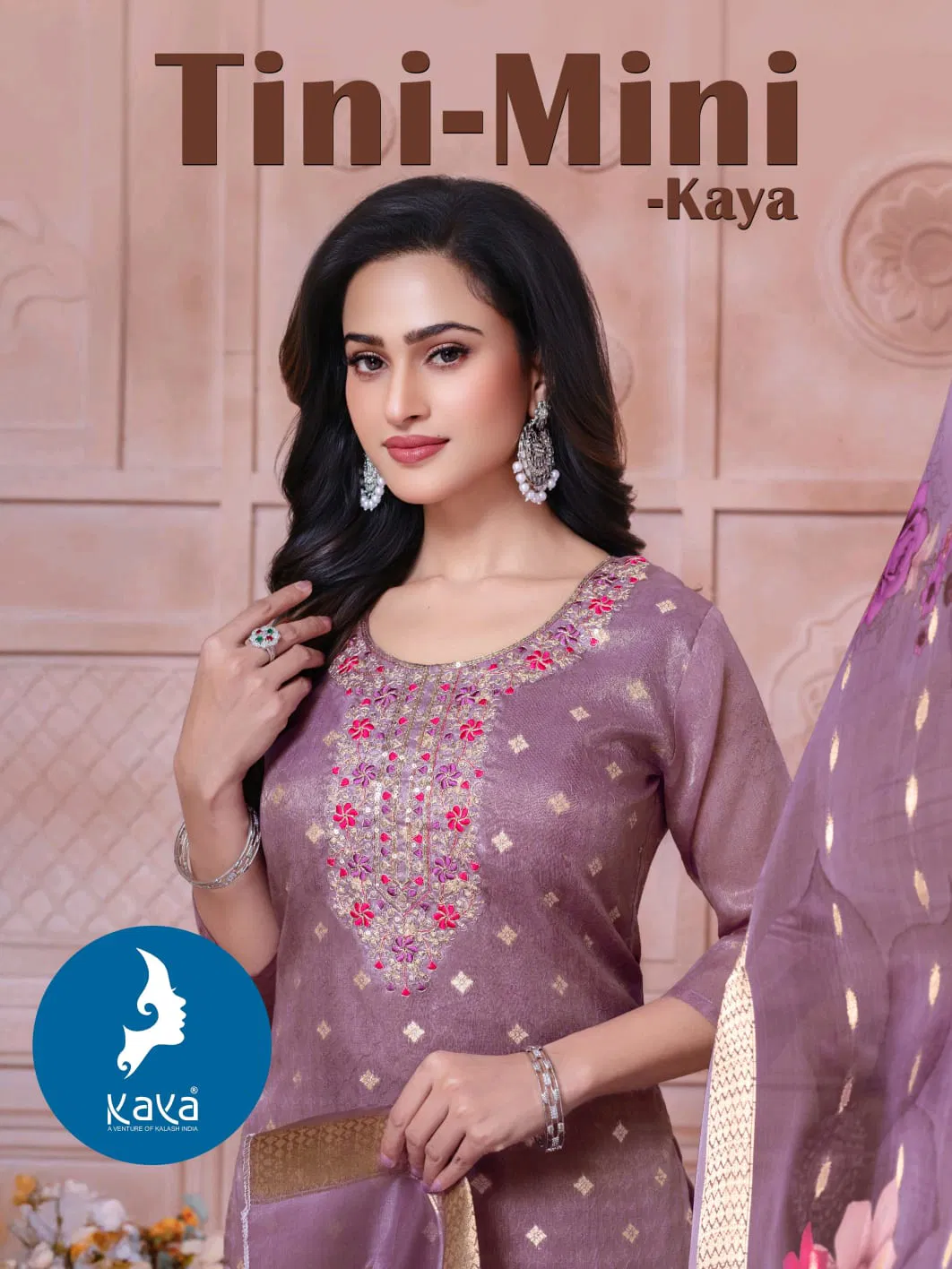 Kaya Tini Mini Shimmer Jacquard With Work Kurti Pant And Dupatta