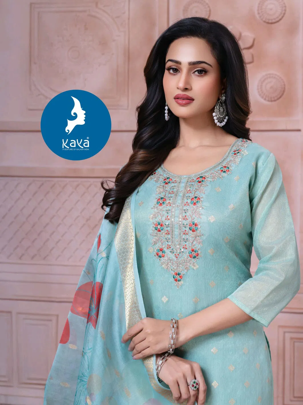 Kaya Tini Mini Shimmer Jacquard With Work Kurti Pant And Dupatta