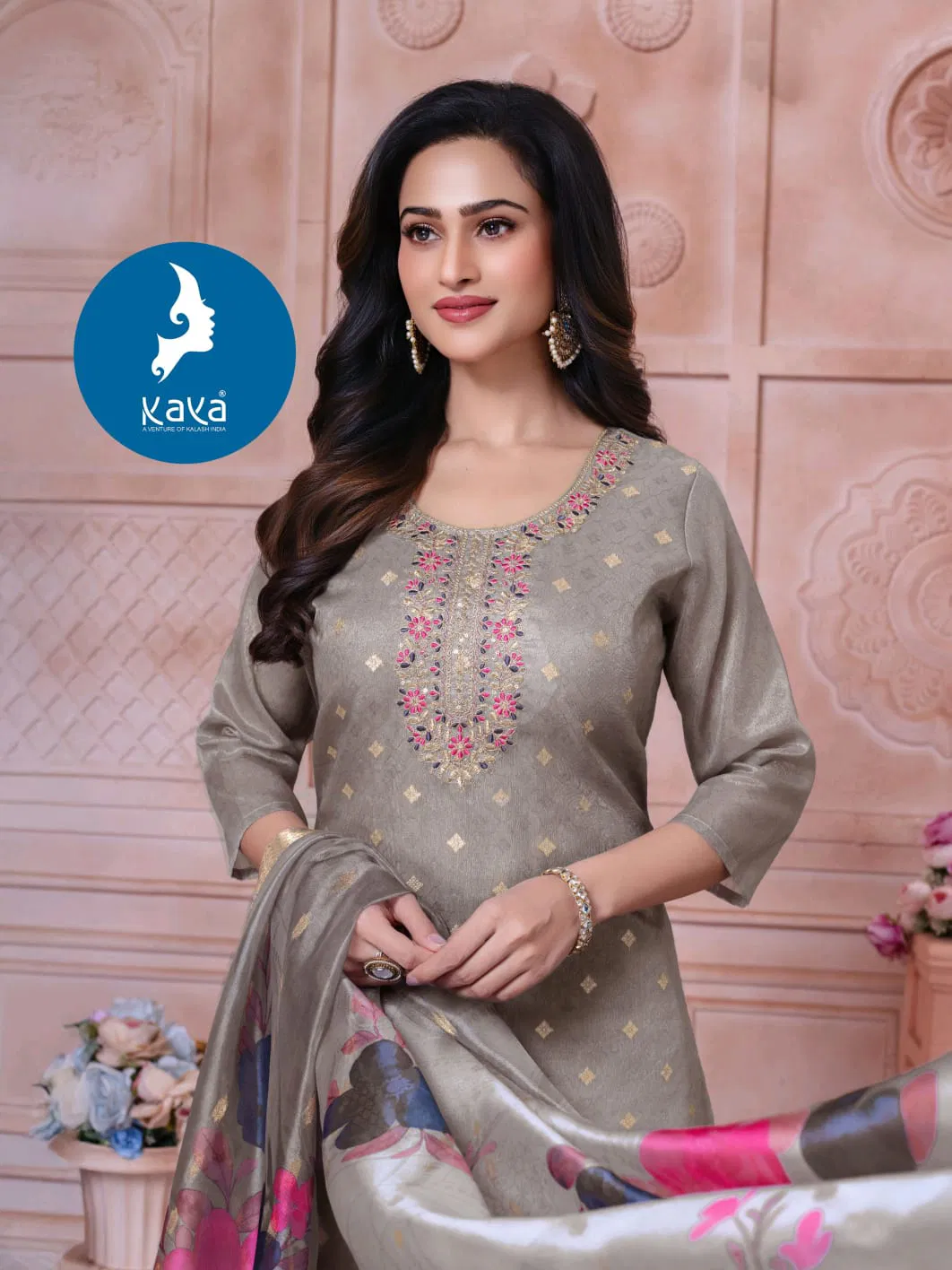 Kaya Tini Mini Shimmer Jacquard With Work Kurti Pant And Dupatta