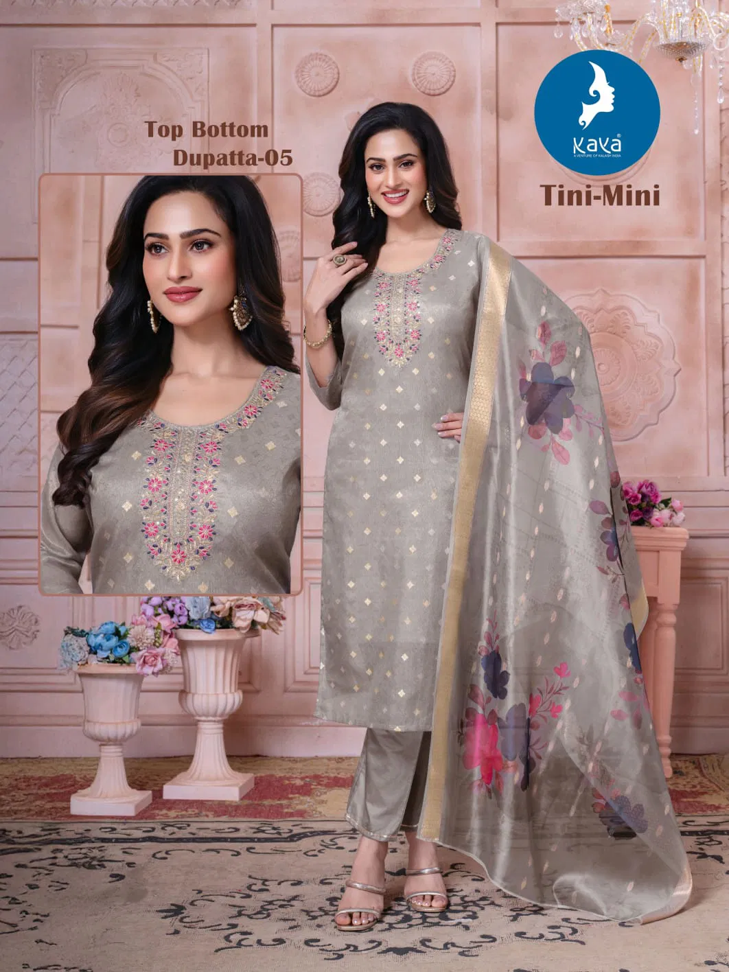 Kaya Tini Mini Shimmer Jacquard With Work Kurti Pant And Dupatta